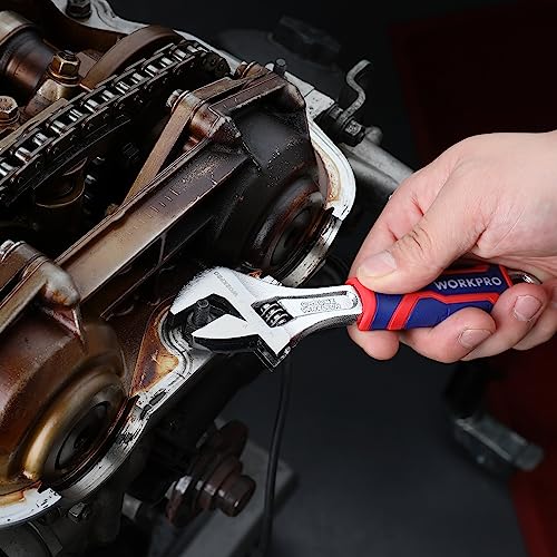 WORKPRO 6-inch Adjustable Wrench, Wide Jaw Opening Wrench with Rubber Anti-slip grip, Metric/SAE Scales, Premium Cr-V Steel, Chrome Plated by WORKPRO - Image 7