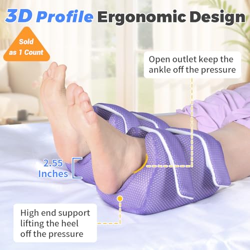Image of 3D Compact Heel Protectors for Pressure Sores & Bed Sore Relief, Foot Elevation Pillow for Bedridden Patients, Heel Cushion for Post-Surgery Recovery, Foot Wedge Pillow to Reduce Pressure(Purple 1 pc)
