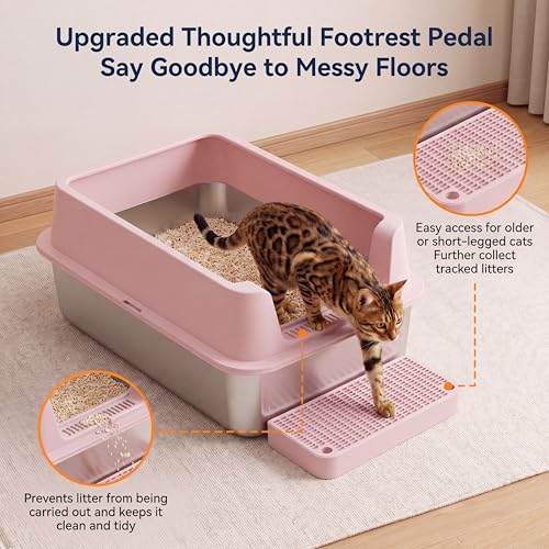 2 Pack XXL arenero gato acero inoxidable abierto rosa miniatura 3