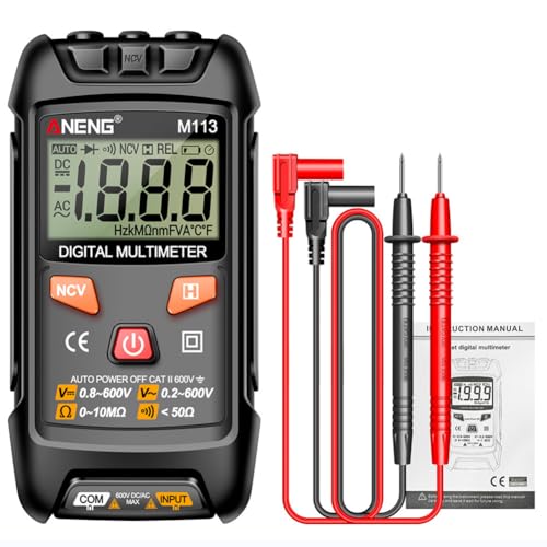 Multimeter Tester,Digital Multimeter 1999 Count with DC AC Voltmeter Ohm Volt Tester Meter High Precision Continuity Test ;Measures Voltage, Resistance;15min Auto Off Data Hold (Black)
