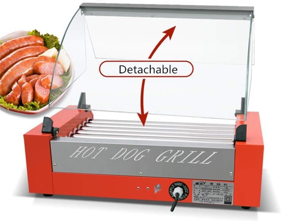 Miniatura 6 de Hotdog Roller Grill Máquina comercial de 7 rodillos para perros calientes con cubierta, cocina eléctrica para parrilla, material de acero