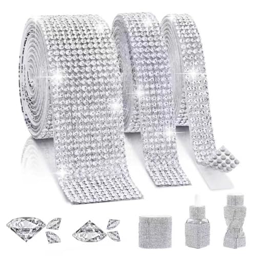 LYXMYGS Rhinestone Ribbon Self Adhesive 3-Yard Bedazzling Strips 3-Rolls Rhinestone Strips for DIY Craft Rhinestones for Crafting Home Decor and Special Events 4/6/12 Rows Transparent Crystal