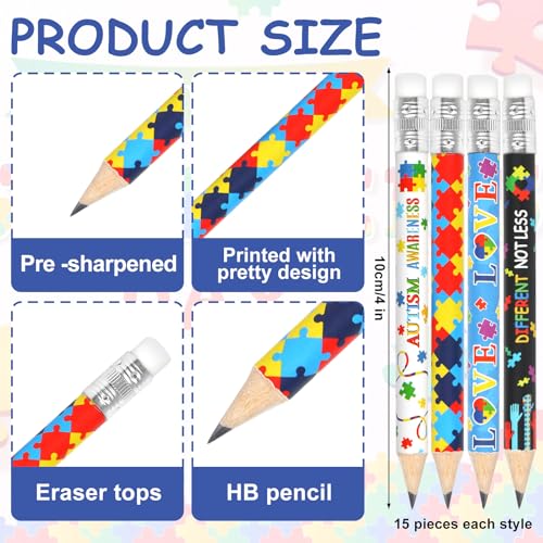 Whaline Set 60 Lápices Cortos de Grafito con Borradores miniatura 2