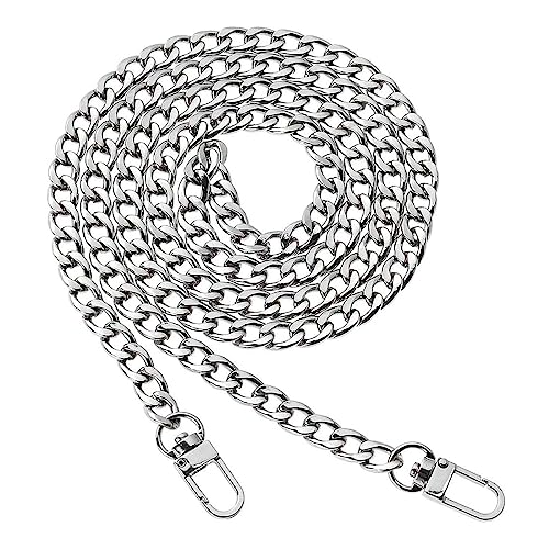 Corrente de bolsa prata de 120 cm, alça de ombro plana de metal para bolsas e bolsas, acessório durável e elegante