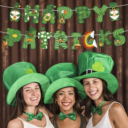 Image of Happy St. Patrick's Day Banner Lucky Shamrock Banner Decorations St Patricks Day Clover Garland for Irish Themed Party Supplies St Patricks Party Supplies Birthday Decorations