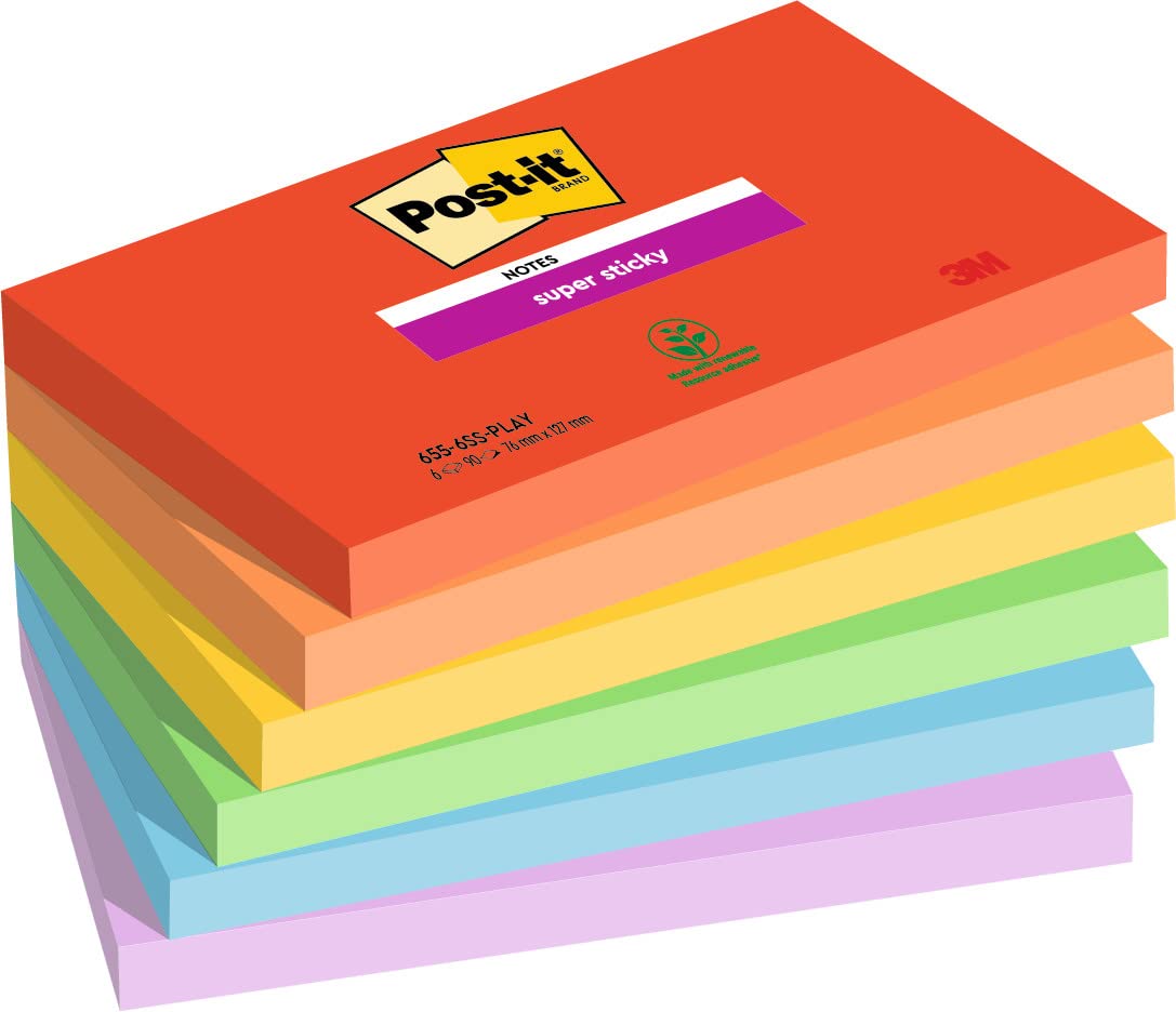 Post-it Super Sticky Notes, Packung mit 24 Blöcken & Super Sticky Notes Playful Color Collection, 6 Blöcke
