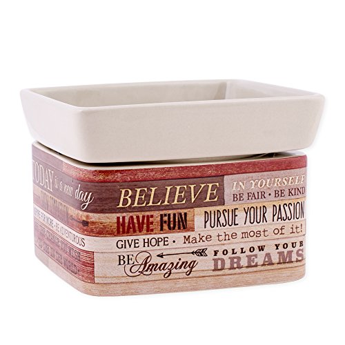 Elanze Designs Today Aspire Change World Wood Look Stoneware Electric 2-In-1 Jar Candle And Wax Tart Oil Warmer #TOP2