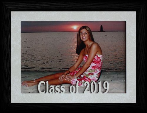 5x7 JUMBO ~ CLASS OF 2019 Landscape Picture Frame ~ Laser Cream Marble Mat with BLACK Frame