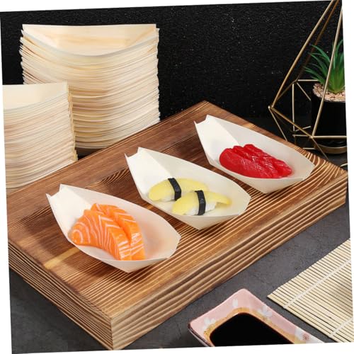 Platos desechables de madera para sushi con cucharas miniatura 5