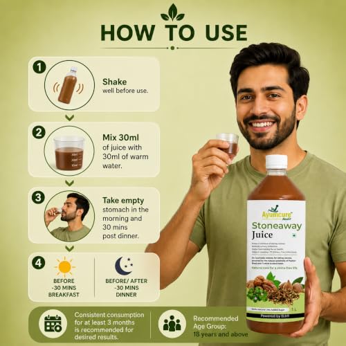 Image of Ayumcure Stoneaway Juice 1L | Ayurvedic Blend with Pashan Bhed, Gokshura, Punarnava & 11+ Herbs | Supports Kidney Stone Removal, Relieves Urinary Irritation & UTI | 100% Natural