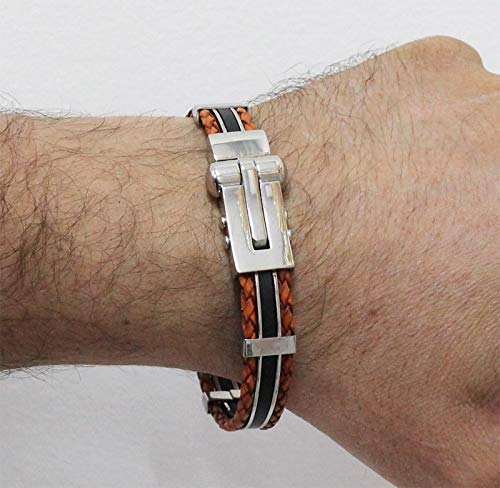 Bracelete Luxe de Aço Inox com Couro Marrom