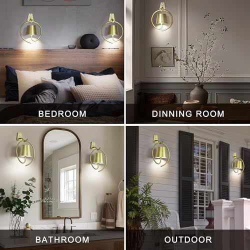 Image of 5200mAh Wireless Wall Light, Rechargeable Batttery Operated Wall Sconces Set of 2,3 Color Stepless Dimming Up, Wall Lamp for Battery Operated Lamp for Bedroom /Living Room /Hallway (Champagne)
