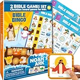 QUOKKA Noah's Ark and Bible Bingo for Kids - 2 Bible Games Set in 1 Box – Kids Bingo & Noah’s Ark Memory Board Game – Faith-Based Christian Toys for Sunday School, Homeschool, Family Game Night