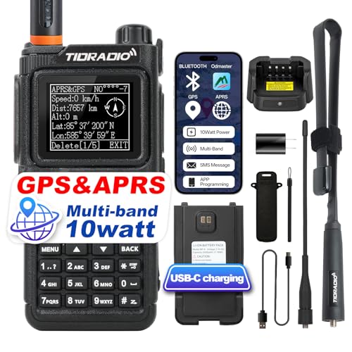 TIDRADIO TD-H9 10Watt Multi-Band GPS&APRS Ham Radio Capable of Bluetooth Connectivity; Wireless Programming; Frequency Spectrum Analysis;SMS Message Text; NOAA Weather Receiver Handheld Two Way Radio