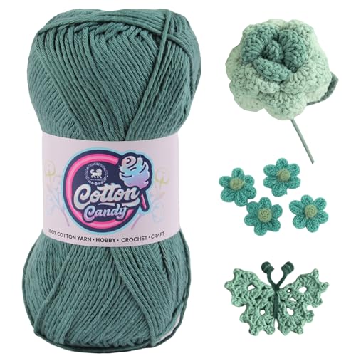 Image of NESTNHAVEN Cotton Candy 100% Cotton Yarn - (100g, 185 Meters) - Luxury Yarn for Crochet, Amigurumi, Embroidery, Toys, Garments, Flowers and Hobby, Projects. (Spanish Green) | (500 Gm)