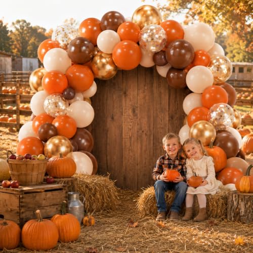 Image of Burnt Orange Brown Balloons, 12 Inch Fall Thanksgiving Autumn Latex Balloon | Terracotta Tan Dark Brown Metallic Gold White Sand Cream Balloon for Harvest Friendsgiving Birthday Baby Shower Party Decor