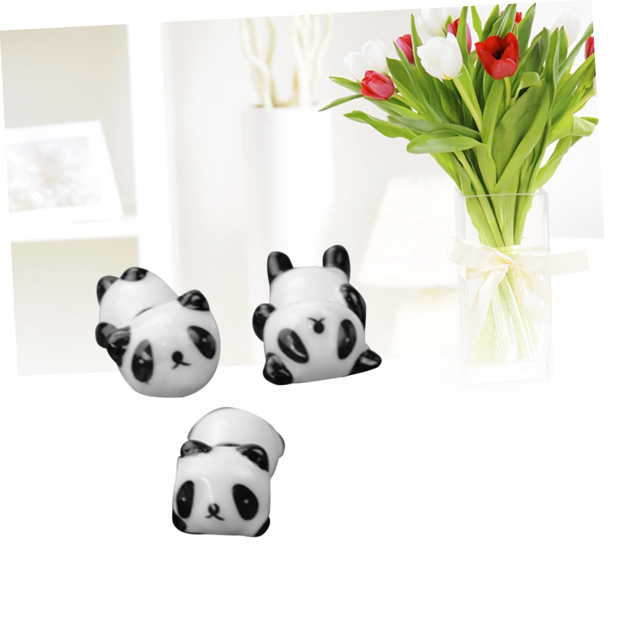 Repose-Baguettes, Supports pour Baguettes de Restaurant, Motif Panda en céramique, Lot de 6, Noir et Blanc, 14,7 x 7,6 x 7,6 cm