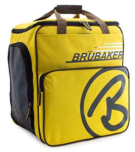 BRUBAKER Champion Combo - Limited Edition - Ski Boot Bag and Ski Bag for 1 Pair of Ski up to 190 cm, Poles, Boots and Helmet - Yellow Brown