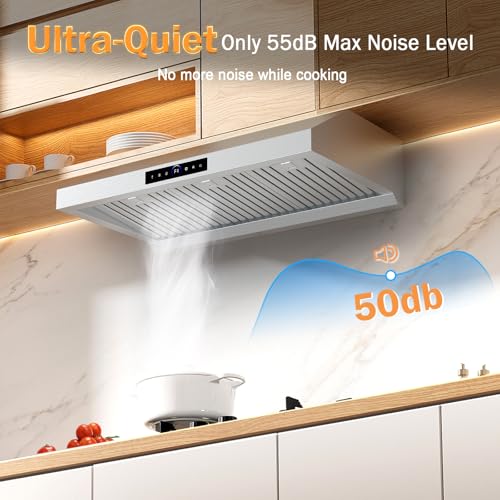 36 Inch Under Cabinet Range Hood 1200CFM, 4-Speed Kitchen Hood with Touch Control & Gesture Sensing Stainless Steel Kitchen Stove Vent Hoods with 2 LED Lights Pro Series