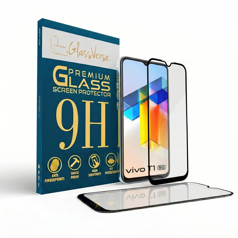 Image of GlassVerse 9H Gorilla Tempered Glass for Vivo T1 5G | HD Clarity Screen Protector, Ultra Strong 9H Protection, Edge to Edge, Case Friendly, Hassle-less Installation Kit Included. (Pack of 2)