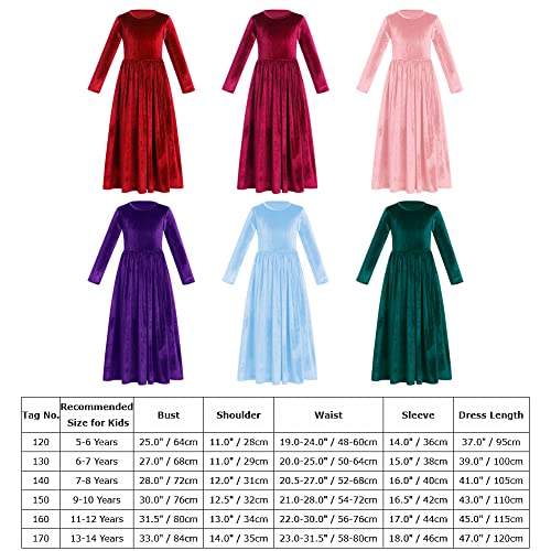 Iwemek Kids Girls Vintage Velvet Christmas Dress Long Sleeve Round Neck Floor Length Dresses Communion Bridesmaid Wedding Party Evening Formal Pageant Dance Maxi Ball Gown Green 11-12 Years #TOP6
