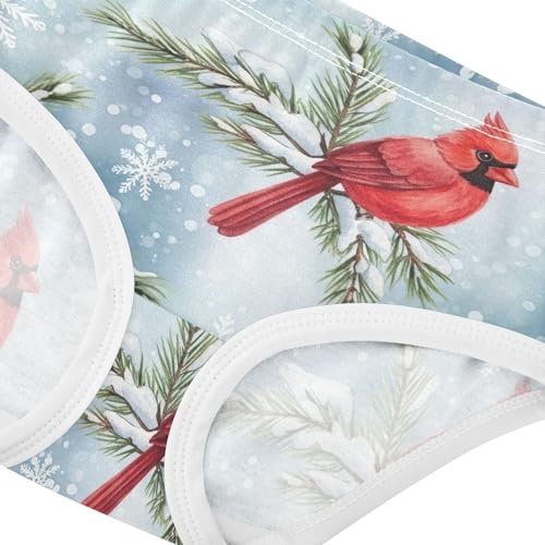 Watercolor Red Birds Winter Girl Panties Cute Toddlers Underwear Floral Cotton Artistic Kids Briefs Undies 2t4