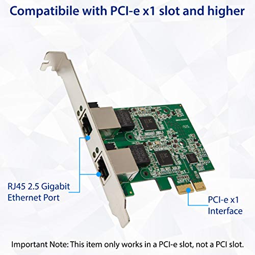 Image of Syba Dual 2.5 Gigabit Ethernet PCI-E Network Expansion Card RJ45 LAN Adapter Low Profile Bracket SD-PEX24066
