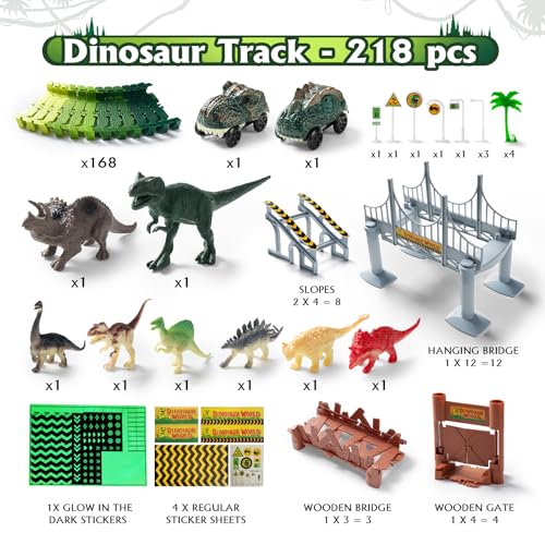 Dinosaurier Spielzeug Autorennbahn, Rennbahn Racing Track DIY Kinderspielzeug mit 2 Stück Dinosaurier Autos für 3 4 5 6 Jahre alt Jungen Mädchen Geburtstag Party Gunst Geschenk
