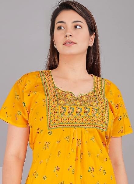 Image of Bresdk Women's Cotton Embroidered Jaipuri Nighty Gown - Pack of 2 Rajasthani Print Maxi Night Dress with Pocket - Soft & Comfortable Ladies Sleepwear & Loungewear