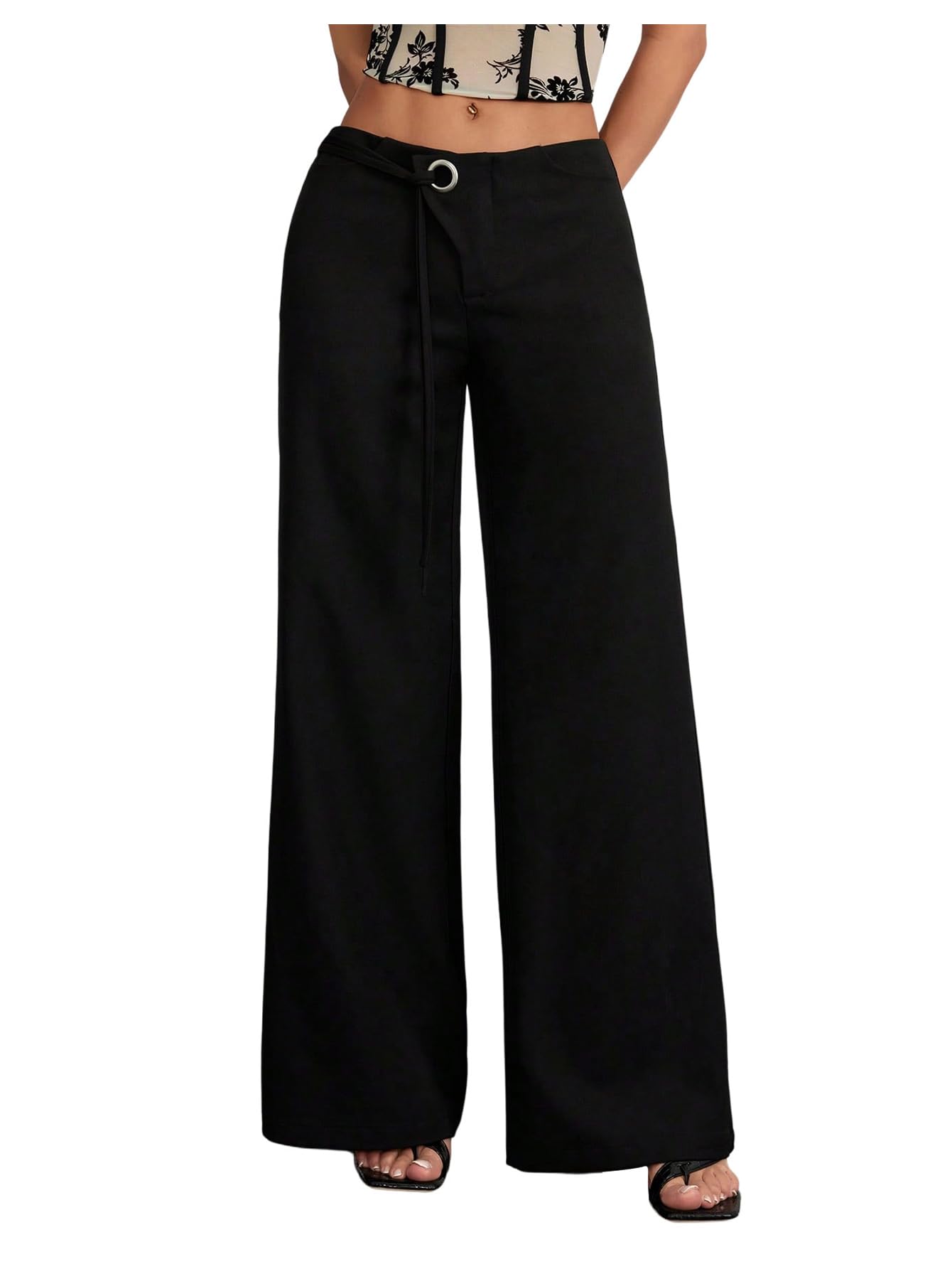 GORGLITTER Womens Low Waisted Dress Pants Flared Wide Leg Slacks Trousers Business Work Outfits