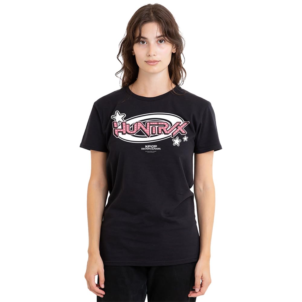 Kpop Demon Hunters Huntrix Circle Logo Ladies T Shirt, Black, XX-Large