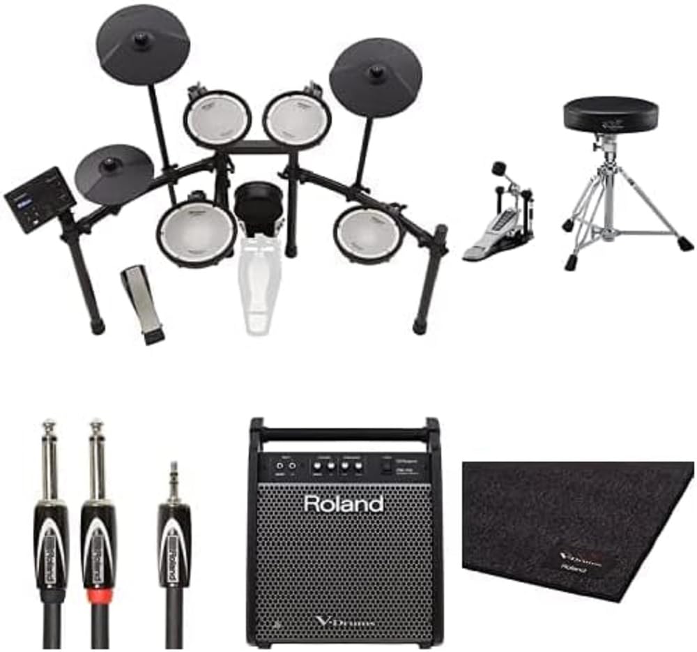 Bundle Batterie électronique TD-07KV Roland + accessoires V-Drums essentiels, tapis de batterie, enceinte personnelle et câble d'interconnexion RCC-5-3528