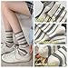 WJIAMPLS 5 Pairs Women’s Cotton Striped Crew Socks, With Fashionable Patch, Double-Cuff & Rolled Cuff, Perfect for Different Seasons