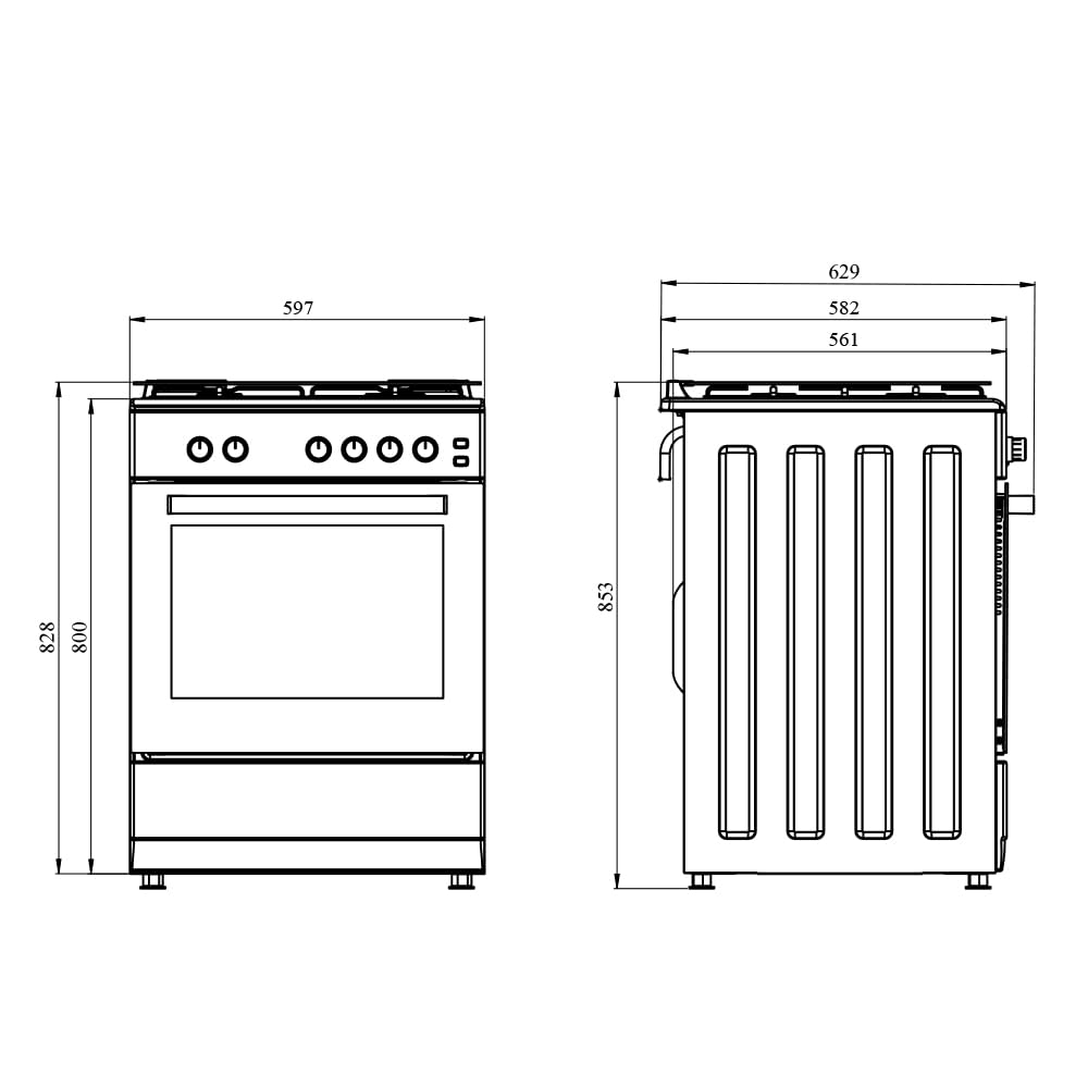 Svan Cocina Gas Butano 4 Zonas de Cocción, Horno 59 L, Rústico negro SKGW4600RN. Control Manual, Quemador WOK triple llama, 2 Programas de Cocción, Cristal en Puerta de Doble Capa, Tapa Abatible