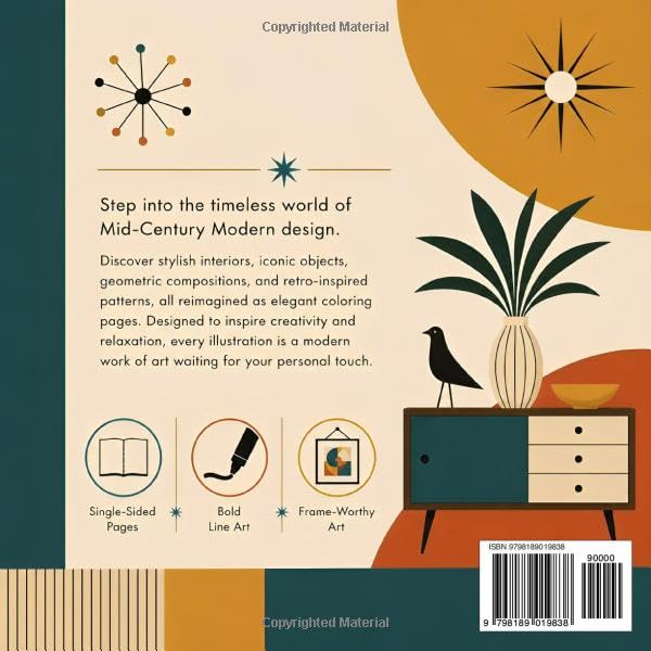 Everyday Mid-Century: Mid-Century Modern Coloring Book for Adults Featuring Retro Interiors, Vintage Objects, Geometric Designs, and Relaxing Modern Art image 3