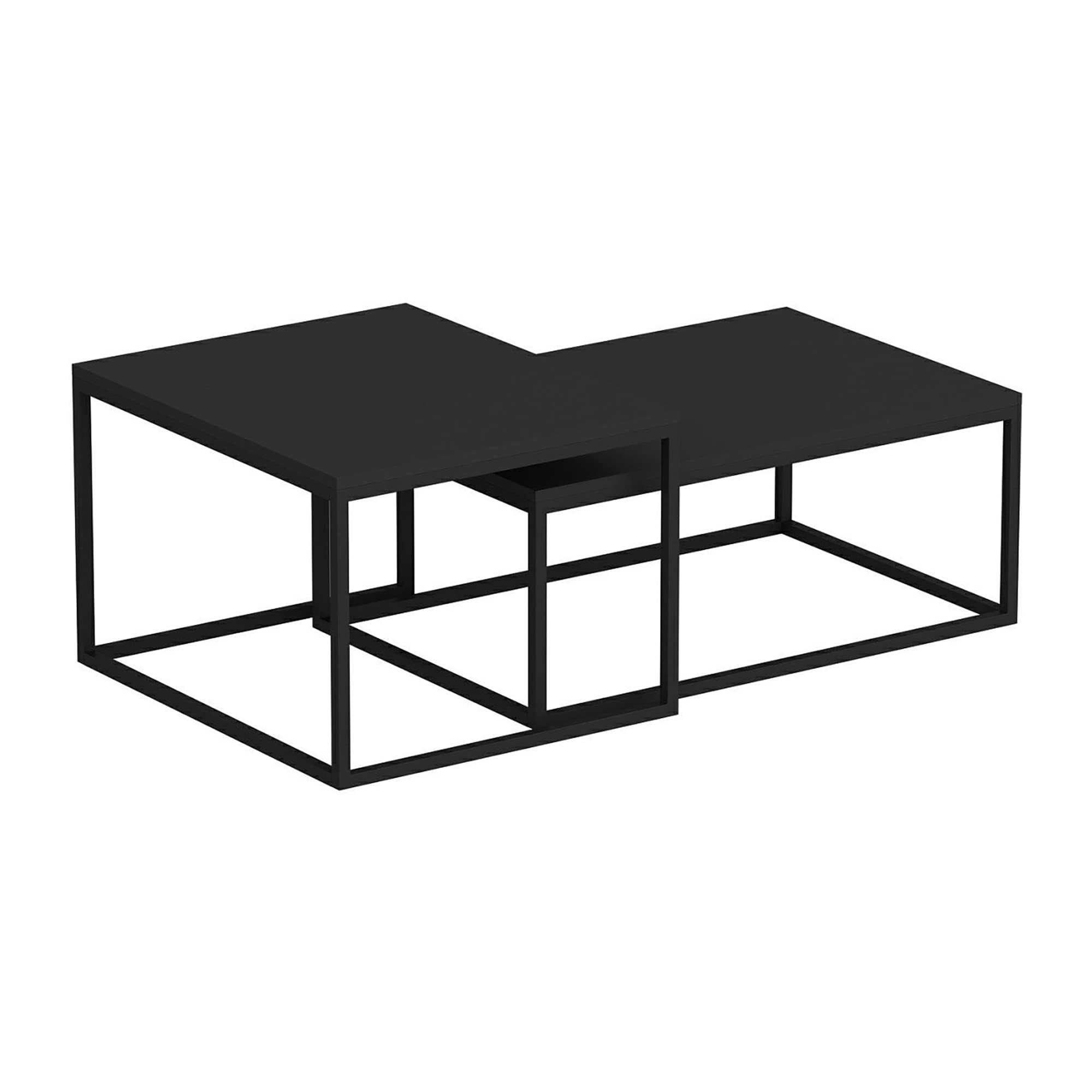 [en.casa] Set de 2 Mesas de Centro Nido Conjunto Juego de 2 Mesas Auxiliares para Salón Varios Tamaños Metal/Aglomerado Negro Mate