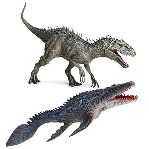 Large Dinosaur Toy Indominus Rex and Mosasaurus with Moveable Jaw, Realistic Dinosaur Monster Pack Plastic Dino Figure D-Rex Ocean Dinosaur Model Figurine for Collection Gift, Cake Topper, Party Favor