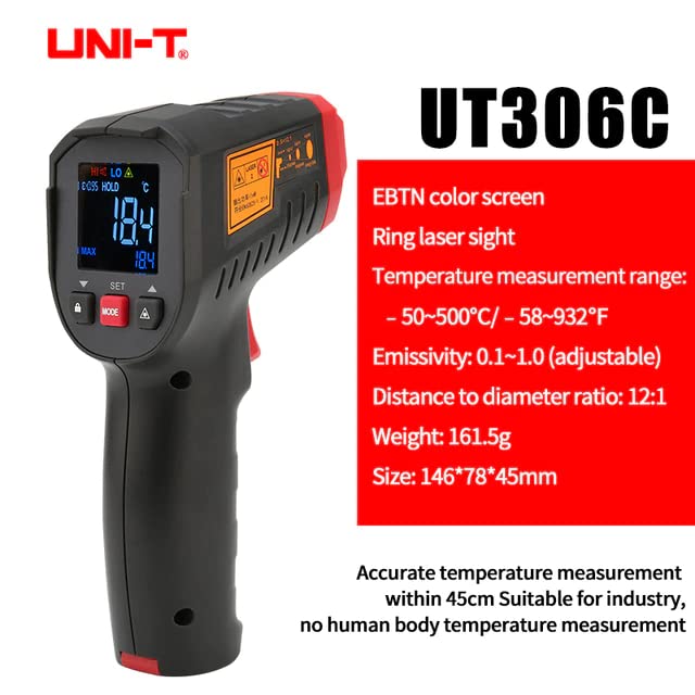 UNI-T Uni-Trend Industrial Thermometer Digital Thermometer UT306C Non-Contact Industrial Infrared Laser Temperature Meter Temperature Gun Tester-50-500(UT306C)