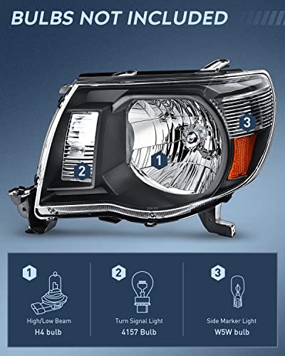 Nilight Headlight Assembly For 2005 2006 2007 2008 2009 2010 2011 Toyota Tacoma Replacement Headlamp Black Housing Amber Reflector, 2 Years Warranty #TOP1