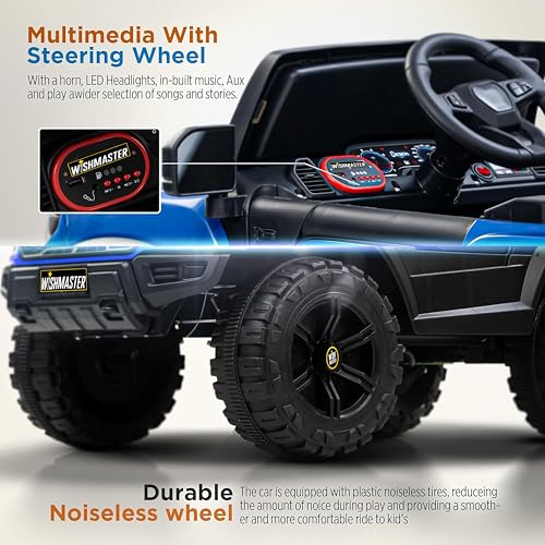 Image of Wishmaster 4x4 Electric Ride-On Jeep for Kids | 12V Battery Operated Car with Remote Control, Music, LED Lights & Suspension | Off-Road SUV Jeep Toy for Boys & Girls (2-8 Years, Blue)