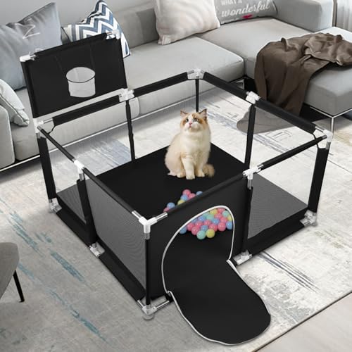 Welpenlaufstall mit Tür, Laufstall für Welpen oder kleine Hunde, robuster Zaun aus dickem Stoff und Netz aus Nylon, hohe Widerstandsfähigkeit, maschinenwaschbar, innen/außen, 126 x 126 x 66 cm