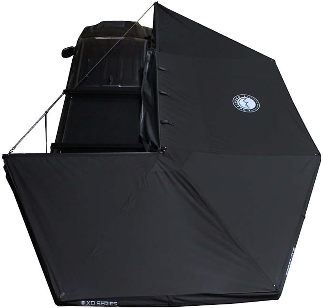 Overland Vehicle Systems 19690002 XD Nomadic 270 Degree Awning with Integrated LED Lights & Black Out Passenger Side | 129 Sq Ft of Coverage | Black Fabric and Travel Cover Included