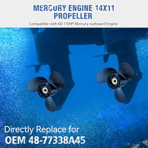 Image of 14x11 Pitch 48-77338A45 Upgrade Aluminium Boat Propeller for Mercury Outboard Motors 60 75 90 100 115 Hp,15 Spline Tooth,Hub Kits Included,Rh,14 x 11p