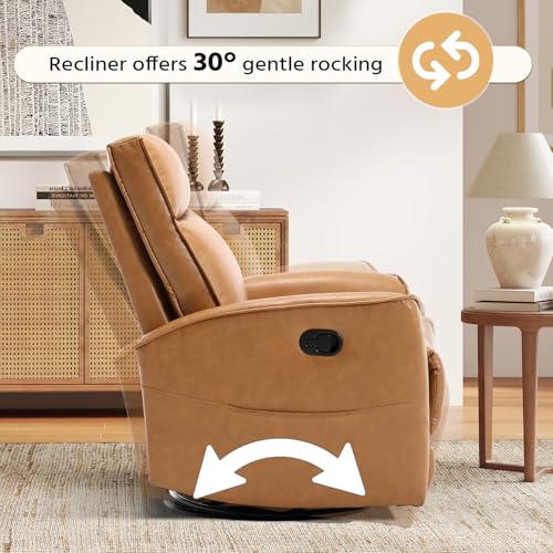 Image of HAOMARKETS Swivel Rocker Recliner Chair Set of 2, Manual Faux Leather Glider Rocking Recliners for Adults, 360 Swivel Nursery Reclining Sofa with Storage Pocket