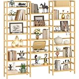 Homykic Bamboo Triple Wide Shallow Bookshelves and Bookcases, 6-Tier 6ft Tall Bookshelf with 17 Open Display Shelves, Large Freestanding Book Shelf for Home Office, Bedroom, Living Room, Natural
