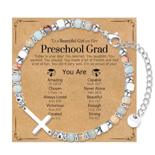 Image of Graduation Gifts for Her- Class of 2026 Primary Middle High School College Grad Gift, Adjustable Stainless Steel Beaded Cross Bracelet for Girls & Women