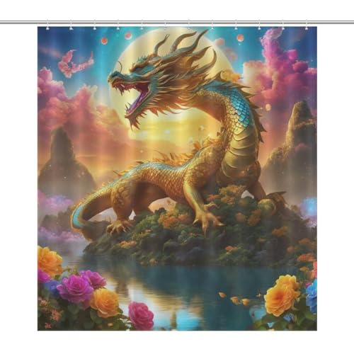 Rideau de douche dragon imperméable en polyester 168x183cm - 7