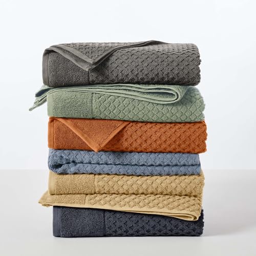 Great Bay Home Bath Towels - 100% Cotton 6 Piece Towel Set - Diamond Waffle Weave - Absorbent, Durable, Quick-Dry Towels for Bathroom (Dark Grey) - Thumbnail 7