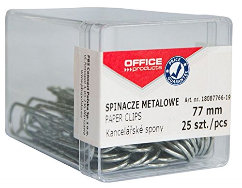 OFFICE PRODUCTS Büroklammern Metallbriefklammern Silbern in der Box / 25 Stück - 77 mm/in Praktischer Aufbewahrungsbox/Paper Clips