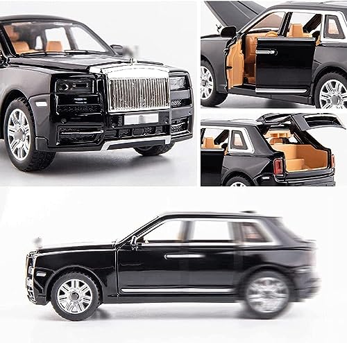 Image of 1:32 Diecast Rolls Royce Cullinan Toy Car Alloy Metal Vehicle with Pull Back Action Openable Doors Lights & Music Gift for Boys Girls Kids & Collectors (Black)